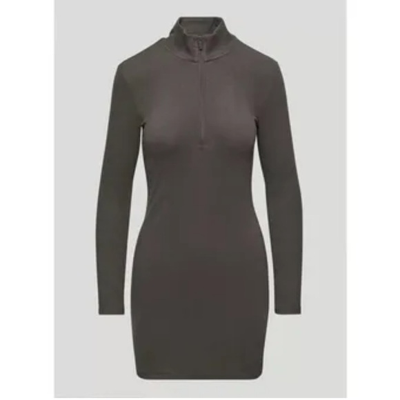 Aritzia Sunday Best Taupe Gray Beige Half-Zip Mock neck Long Sleeve Mini Dress M - Picture 2 of 10